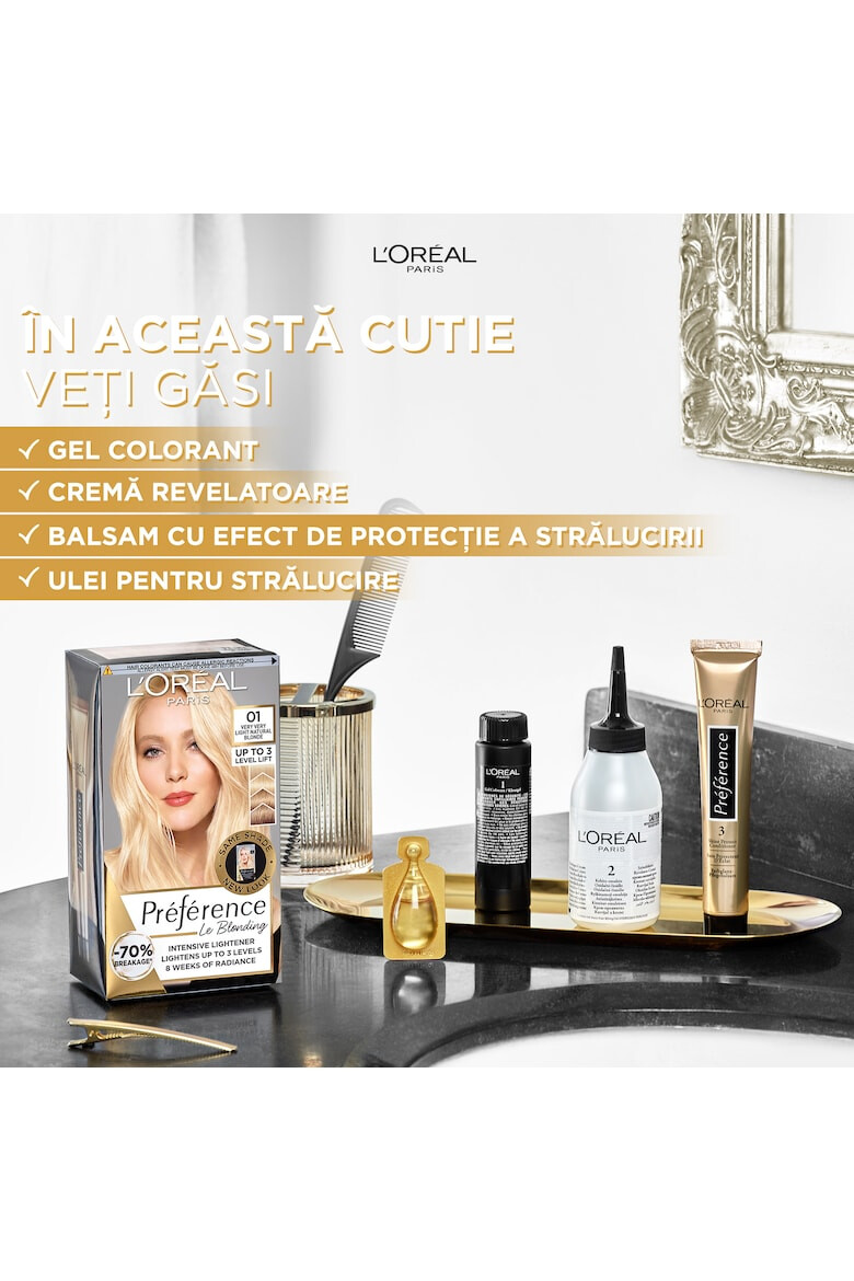 L'Oreal Paris Vopsea de par permanenta cu amoniac Preference Le Blonding 01 Blond Natural Foarte Deschis 178 ml - Pled.ro