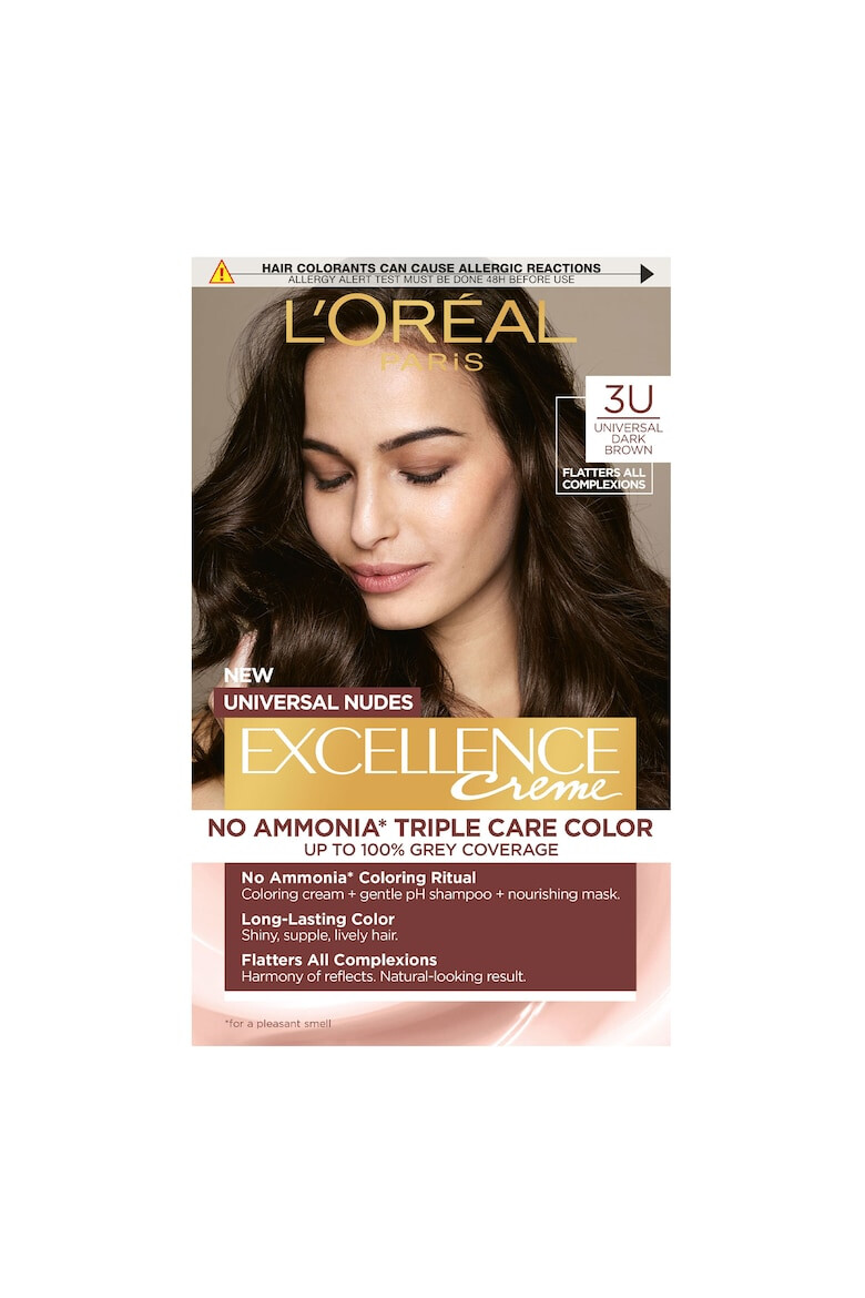 L'Oreal Paris Vopsea de par permanenta fara amoniac Excellence Universal Nudes 3U Universal Dark Brown 192 ml - Pled.ro