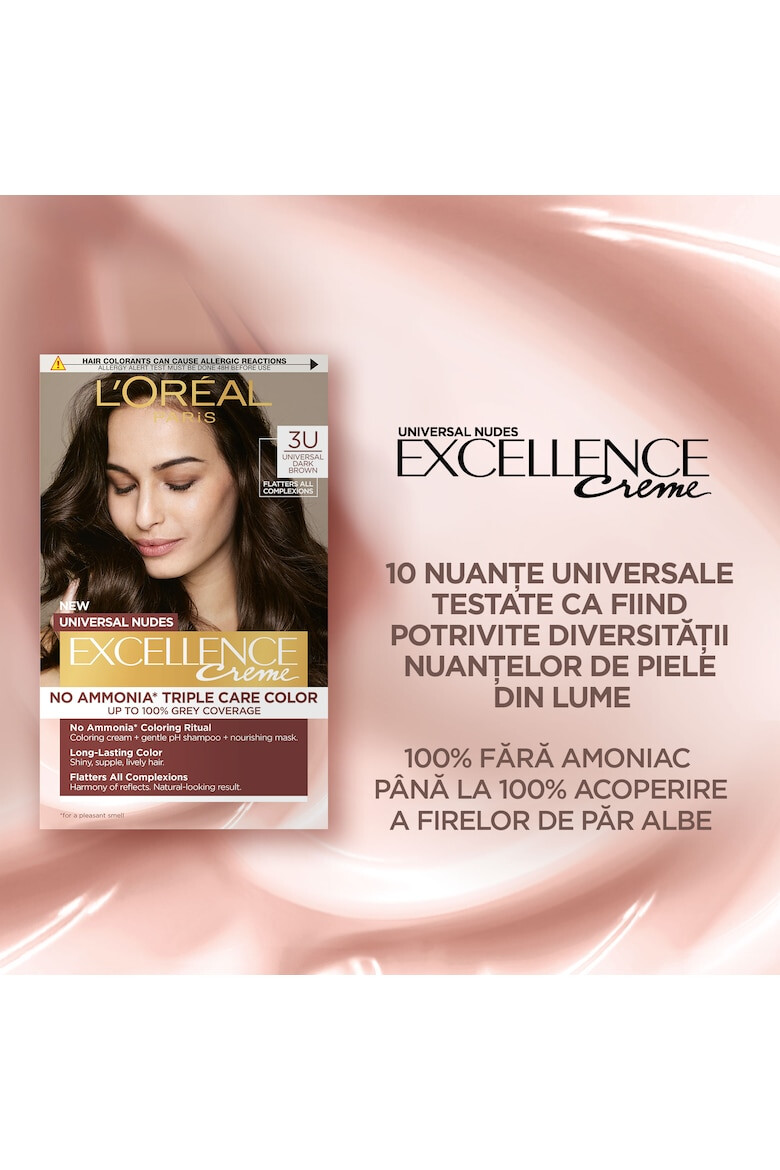 L'Oreal Paris Vopsea de par permanenta fara amoniac Excellence Universal Nudes 3U Universal Dark Brown 192 ml - Pled.ro