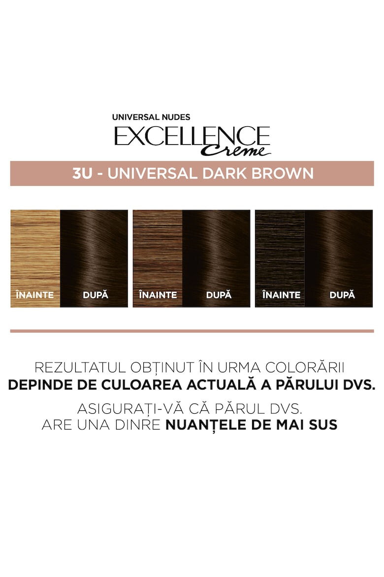 L'Oreal Paris Vopsea de par permanenta fara amoniac Excellence Universal Nudes 3U Universal Dark Brown 192 ml - Pled.ro