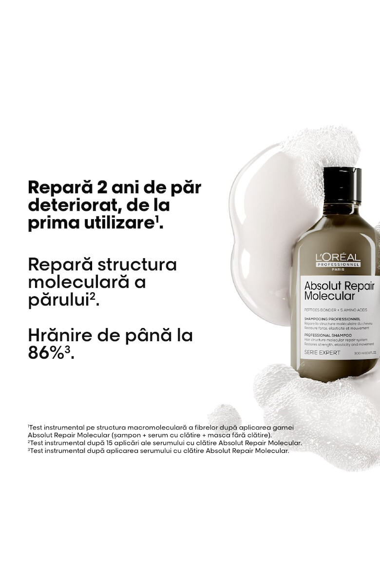 L'Oreal Professionnel Sampon pentru par deteriorat L’Oreal Professionnel Serie Expert Absolut Repair Molecular formulat cu legaturi peptidice si 5 aminoacizi repara structura macromoleculara a parului fara sulfati. - Pled.ro