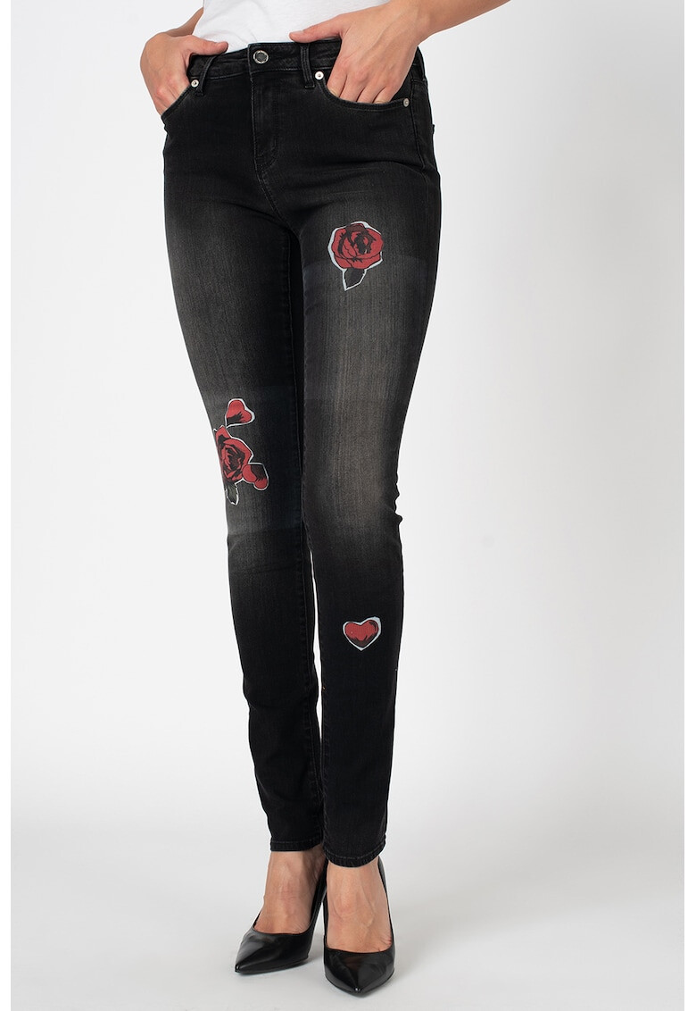 Love Moschino Blugi skinny cu motive florale - Pled.ro