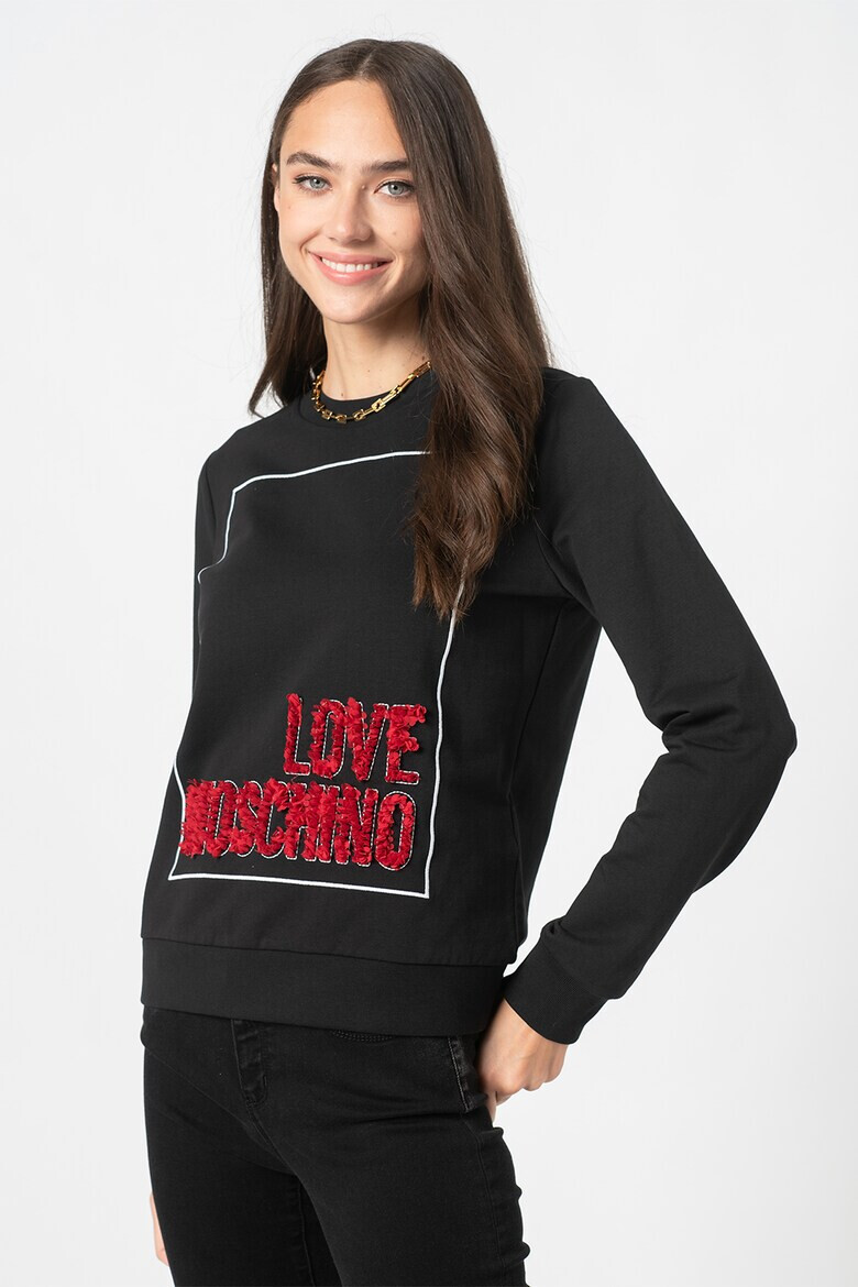 Love Moschino Bluza sport cu decolteu la baza gatului si aplicatie logo - Pled.ro