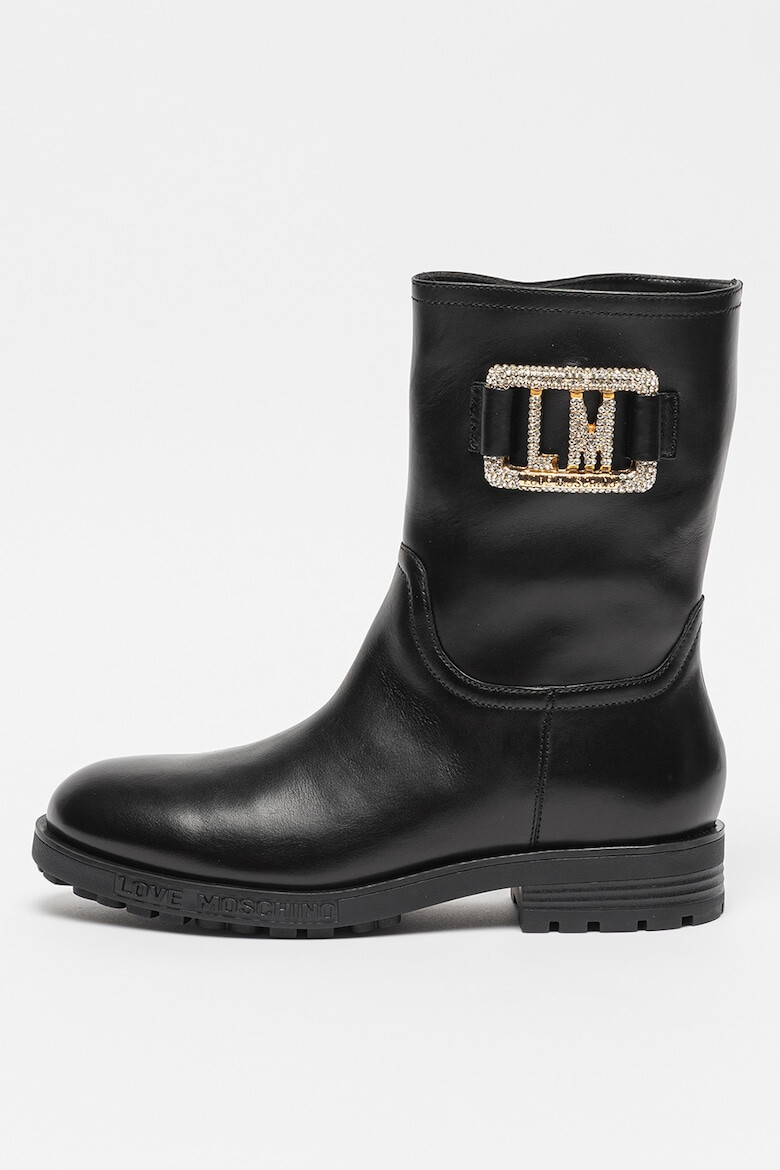 Love Moschino Ghete din piele fara inchidere cu logo din strasuri - Pled.ro