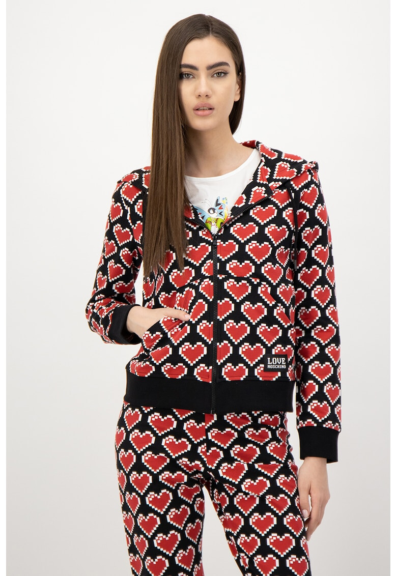 Love Moschino Hanorac cu fermoar si imprimeu cu inimi - Pled.ro