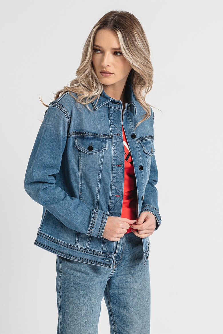 Love Moschino Jacheta din denim cu nituri si strasuri - Pled.ro