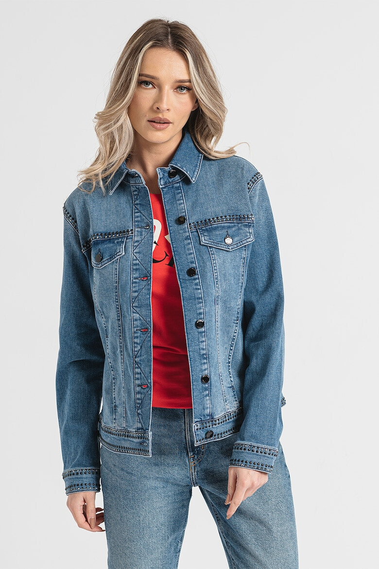 Love Moschino Jacheta din denim cu nituri si strasuri - Pled.ro