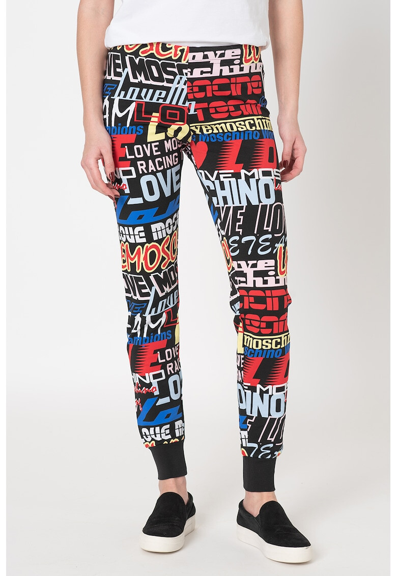 Love Moschino Pantaloni sport slim fit cu imprimeu text - Pled.ro