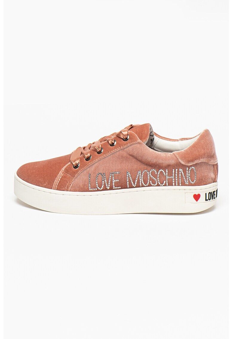 Love Moschino Pantofi sport catifelati cu strasuri - Pled.ro