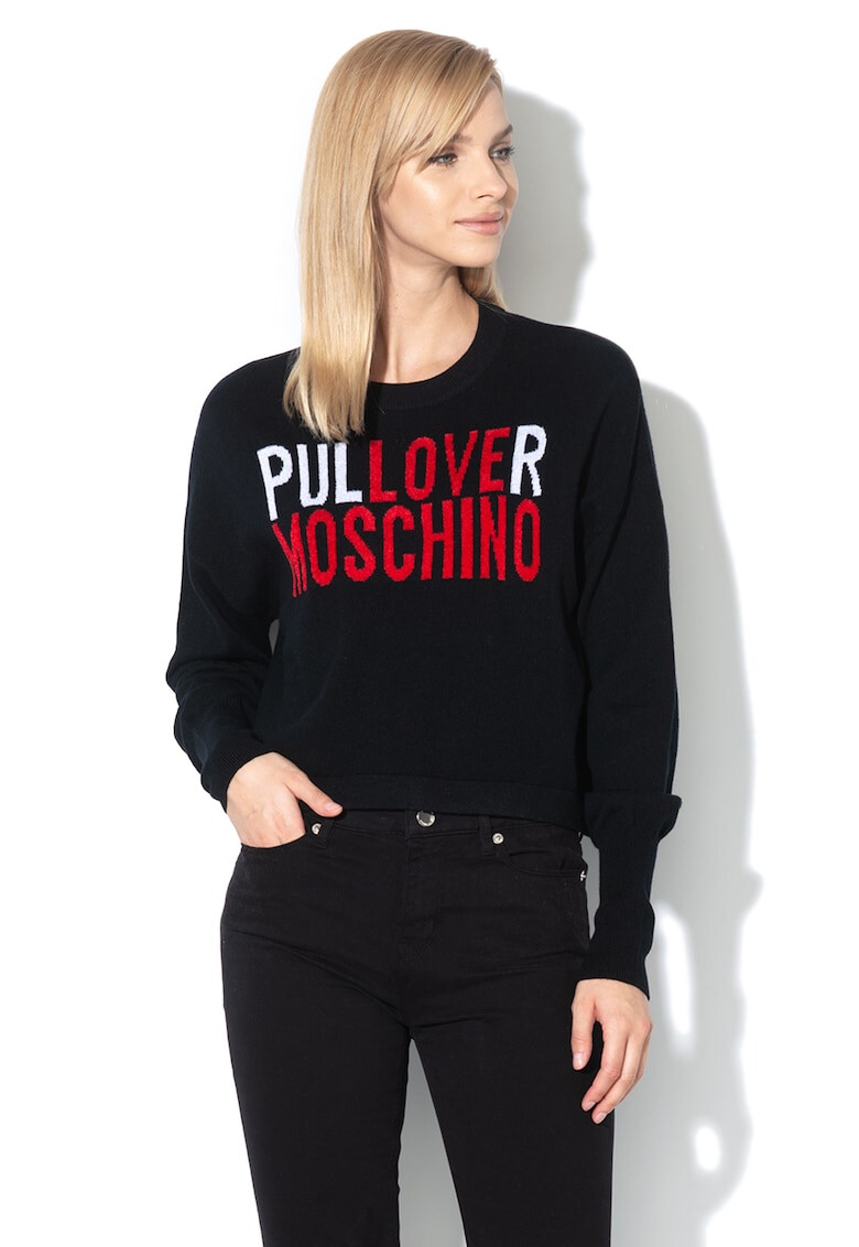 Love Moschino Pulover crop din amestec de lana cu model logo - Pled.ro