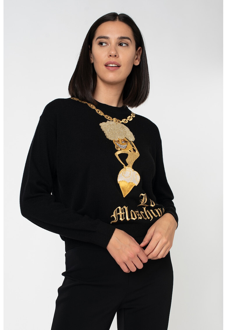 Love Moschino Pulover cu decolteu la baza gatului si detalii brodate - Pled.ro