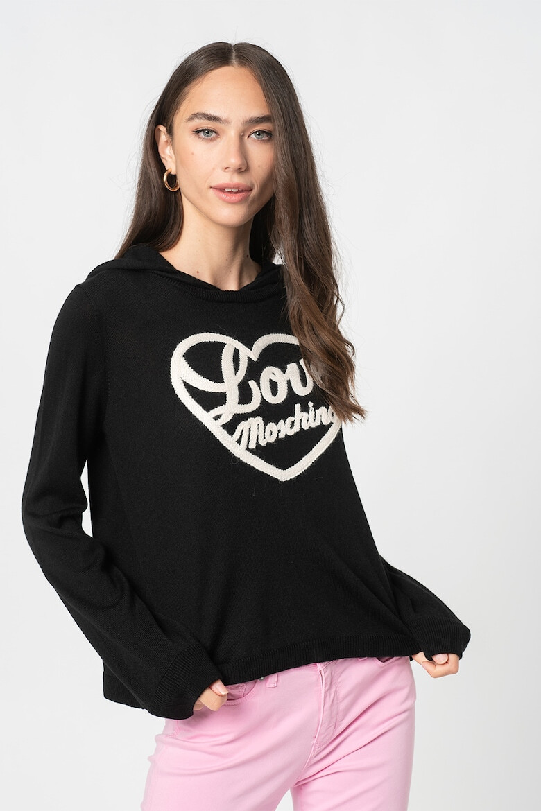 Love Moschino Pulover din amestec de lana cu imprimeu logo si gluga - Pled.ro