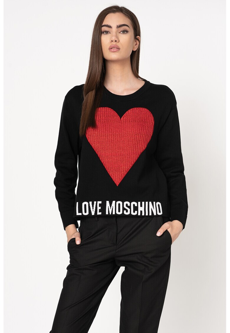 Love Moschino Pulover tricotat fin cu aplicatie texturata in forma de inima - Pled.ro