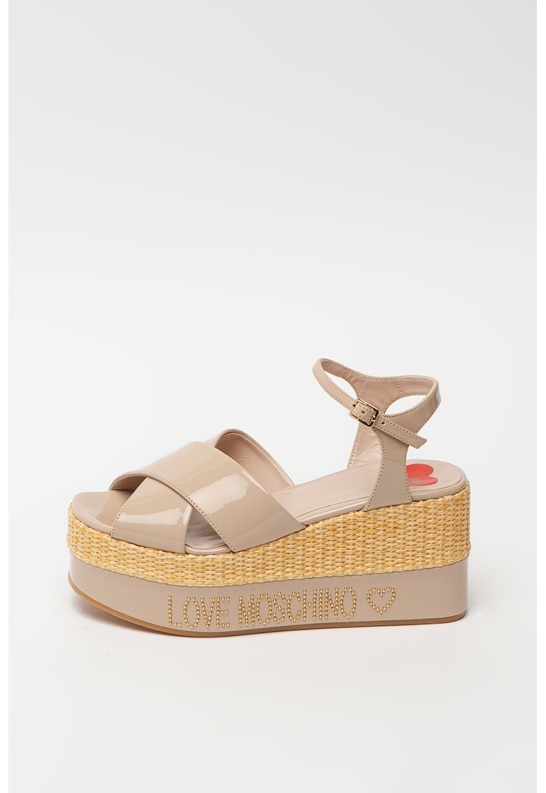 Love Moschino Sandale din piele ecologica cu talpa wedge si detaliu logo cu tinte - Pled.ro