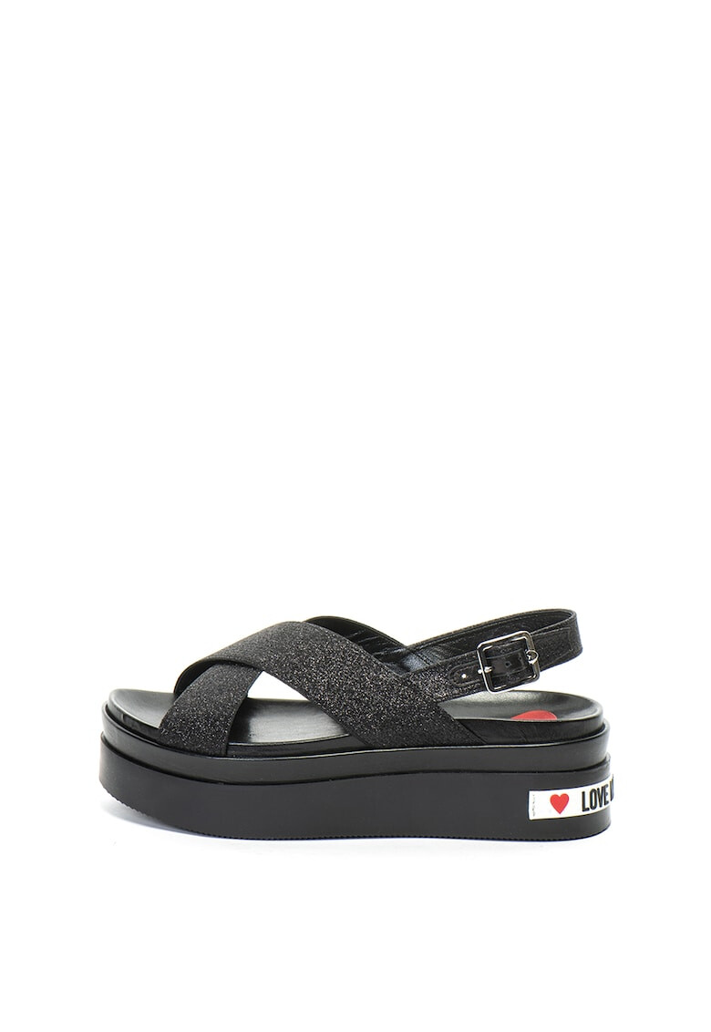 Love Moschino Sandale flatform cu barete incrucisate stralucitoare - Pled.ro