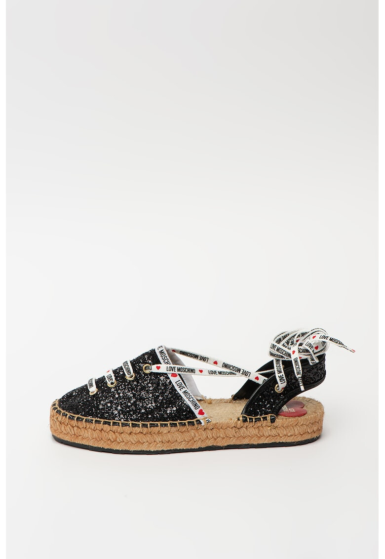 Love Moschino Sandale stralucitoare tip espadrile cu snururi - Pled.ro