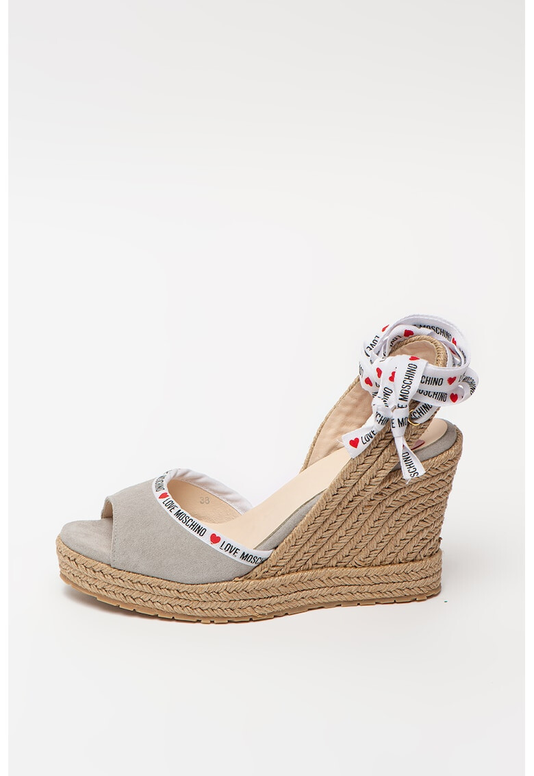 Love Moschino Sandale tip espadrile din piele intoarsa cu talpa wedge - Pled.ro