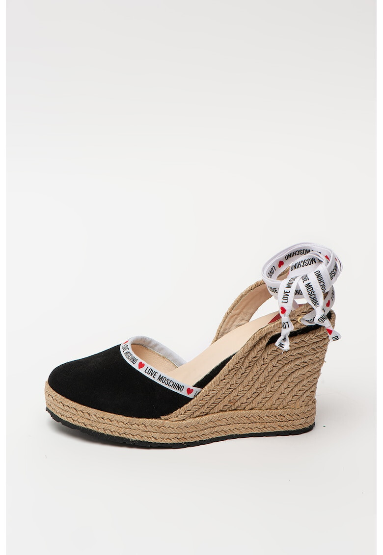 Love Moschino Sandale tip espadrile din piele intoarsa cu talpa wedge - Pled.ro