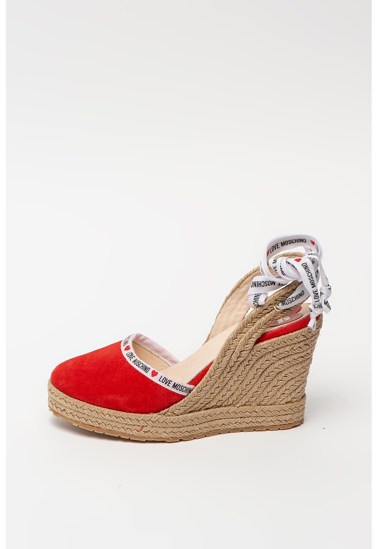 Love Moschino Sandale tip espadrile din piele intoarsa cu talpa wedge - Pled.ro