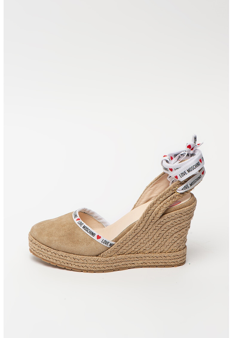 Love Moschino Sandale tip espadrile din piele intoarsa cu talpa wedge - Pled.ro