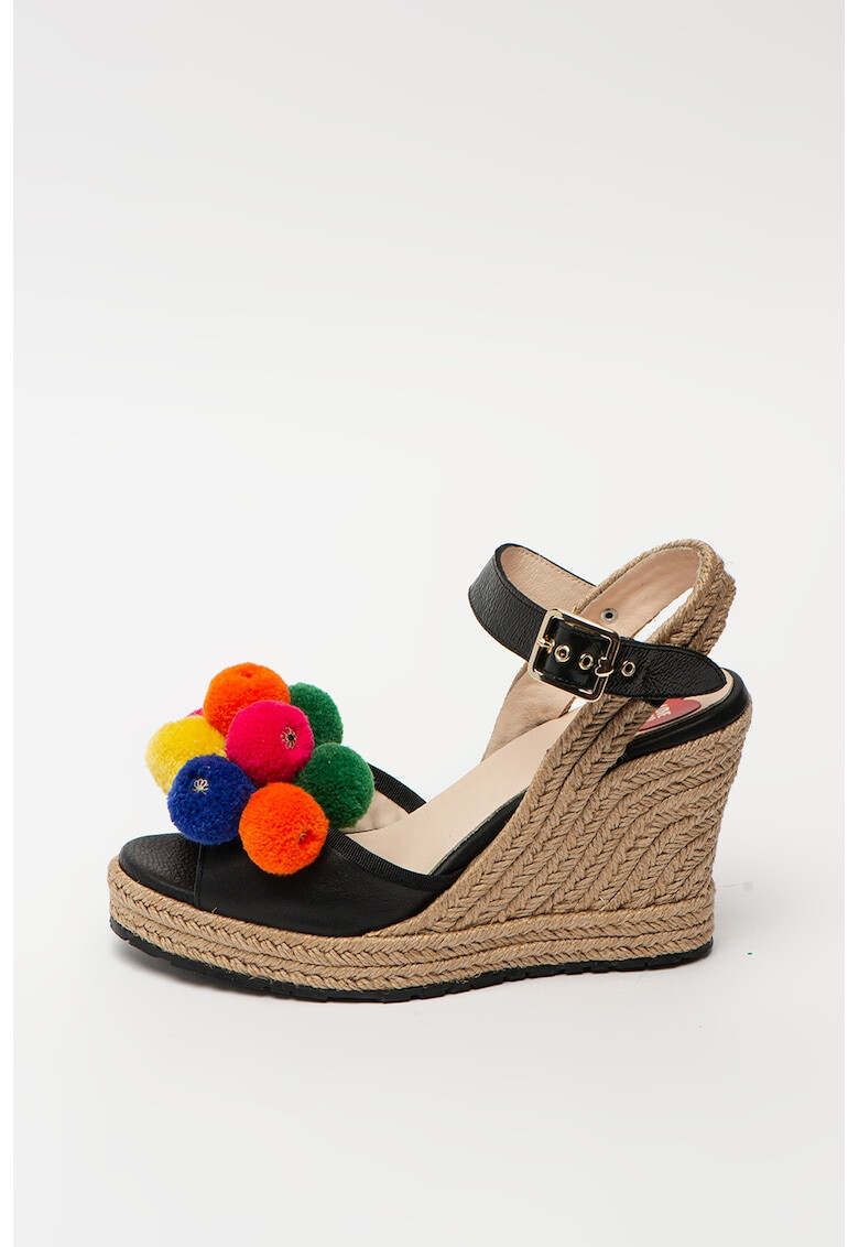 Love Moschino Sandale wedge de piele cu ciucuri - Pled.ro