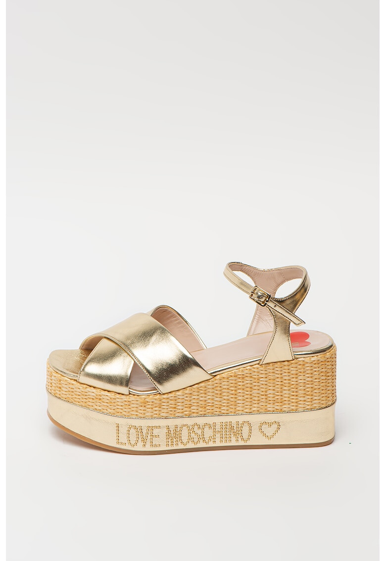 Love Moschino Sandale wedge de piele lacuita cu aplicatie logo - Pled.ro