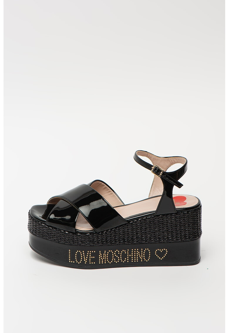 Love Moschino Sandale wedge de piele lacuita cu aplicatie logo - Pled.ro