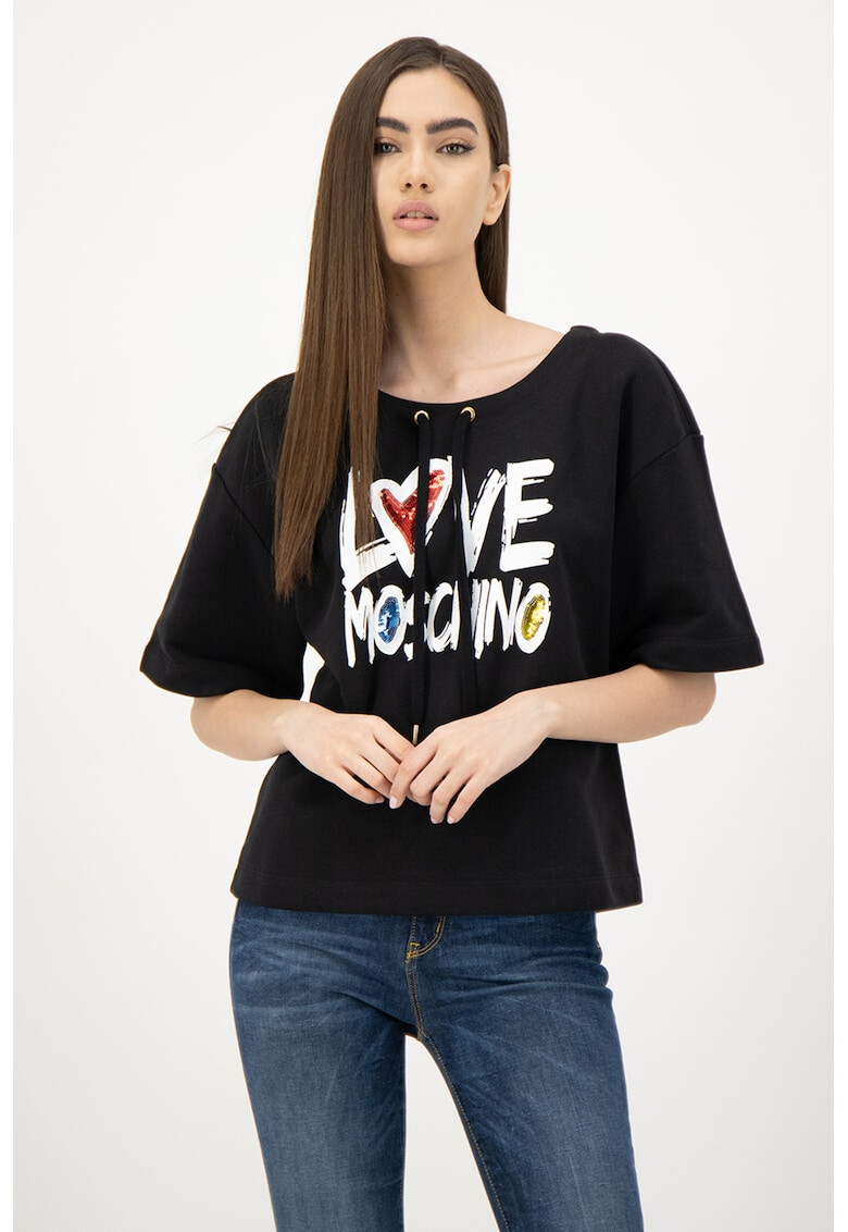 Love Moschino Tricou cu imprimeu logo si maneci cazute - Pled.ro