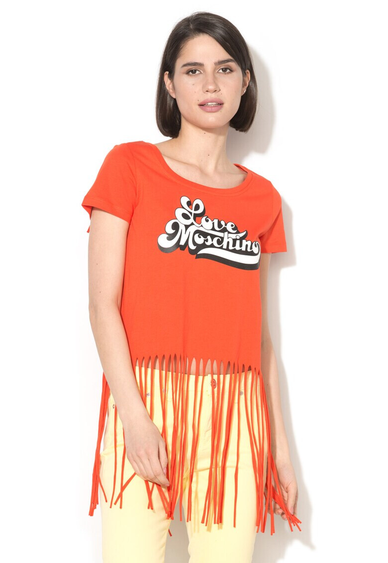 Love Moschino Tricou cu margini franjurate si decolteu rotund - Pled.ro