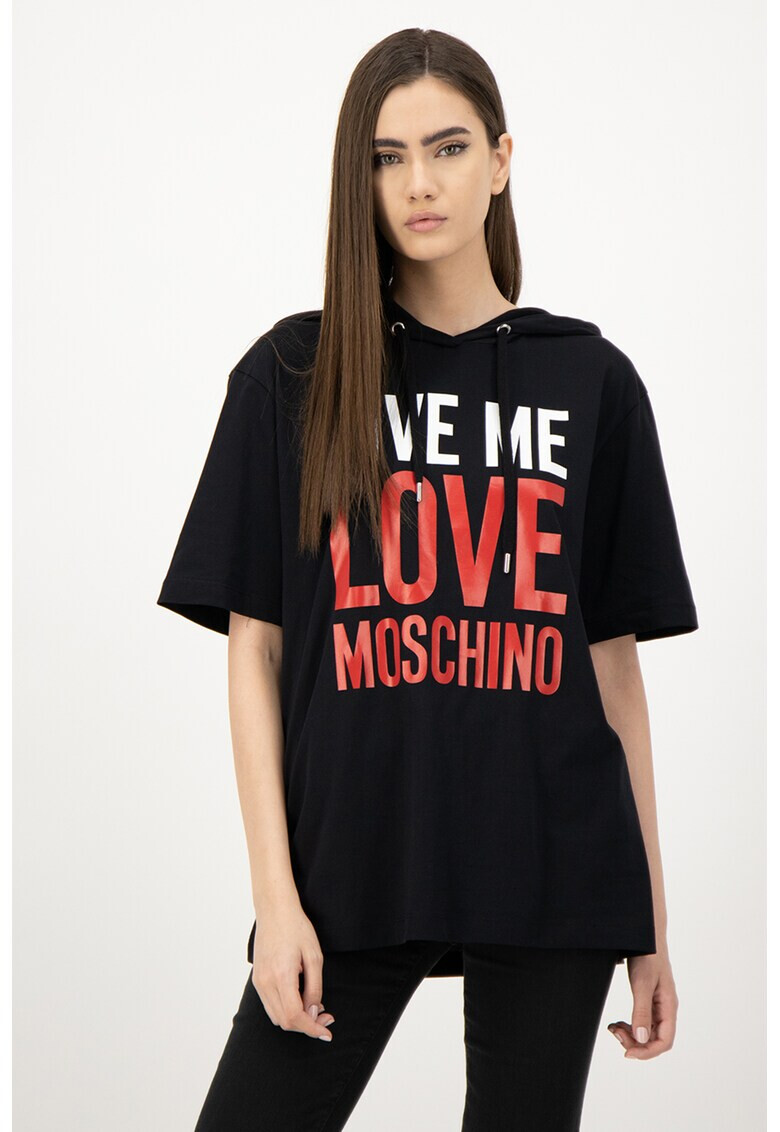 Love Moschino Tricou lejer cu gluga si imprimeu logo - Pled.ro