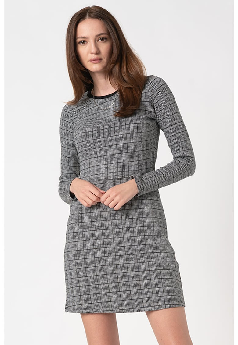 LTB Rochie mini cu croiala A si model micro-houndstooth Masifa - Pled.ro