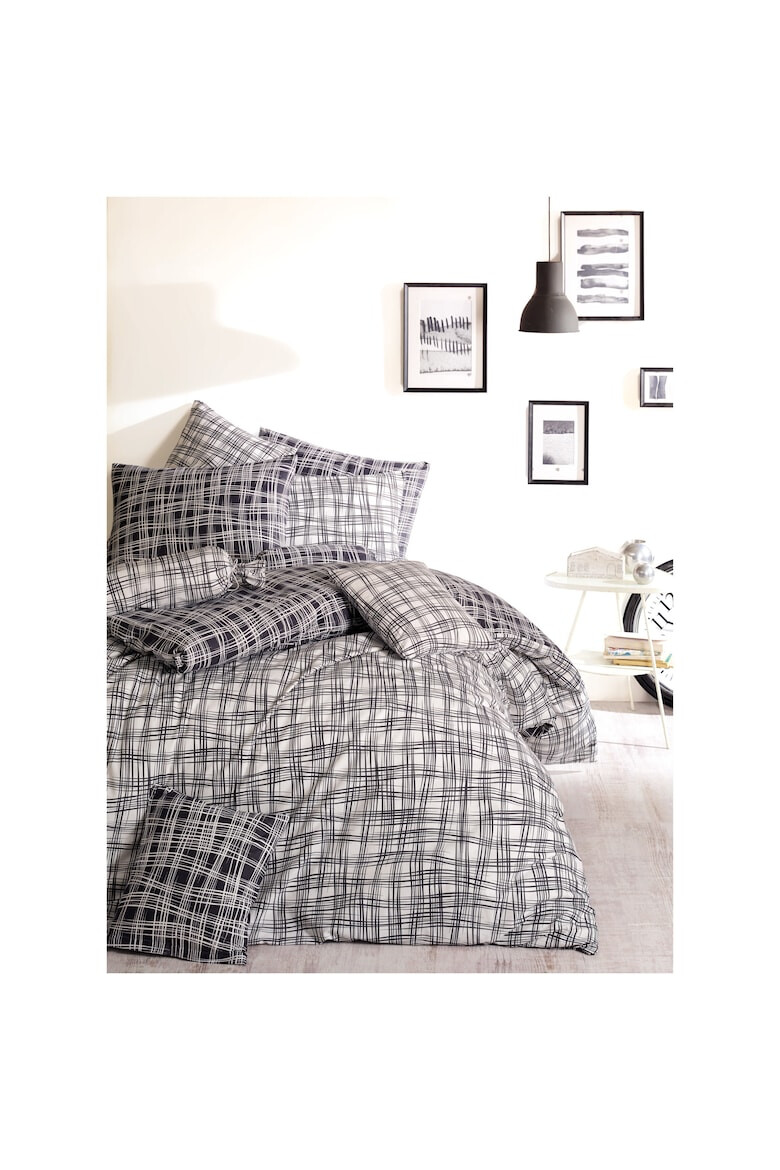 Majoli Bahar Home Collection Lenjerie de pat pentru 2 persoane Straw Black Majoli Bahar Home 100% bumbac ranforce 3 piese - Pled.ro