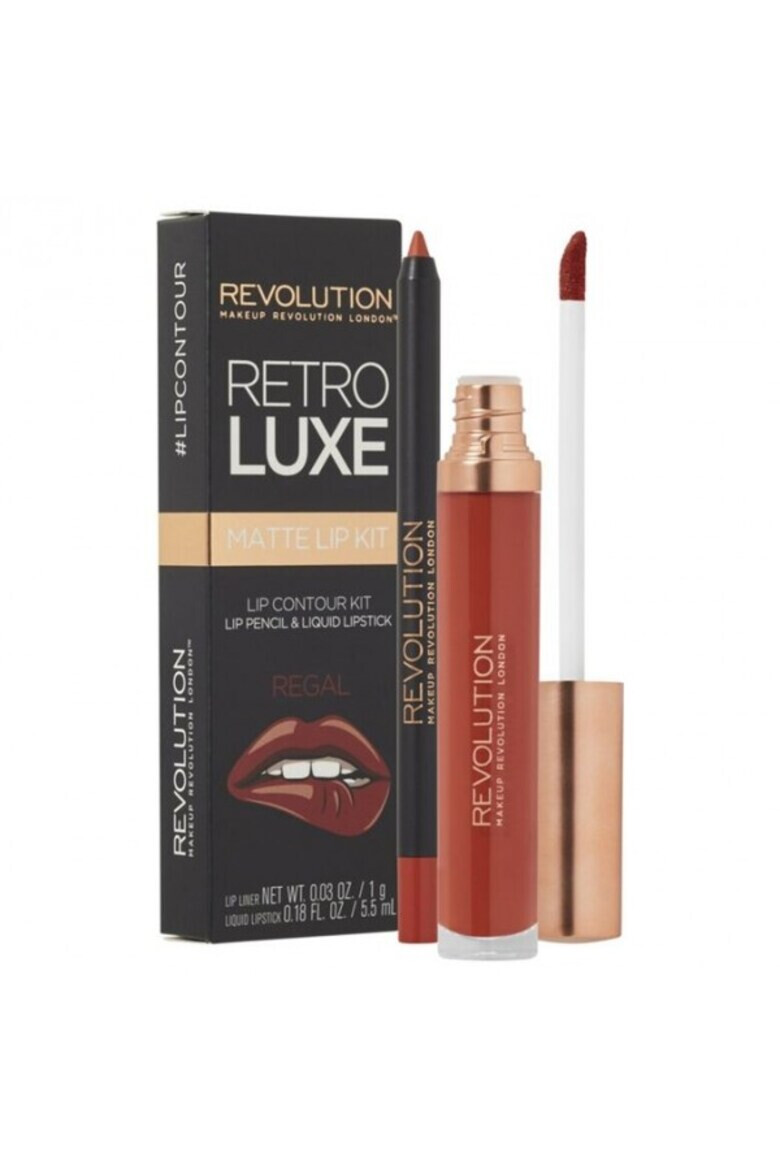 Makeup Revolution Set de buze mat Luxe Kits: Creion de buze 1 g + Luciu de buze 5.5 ml Regal Retro Luxe - Pled.ro