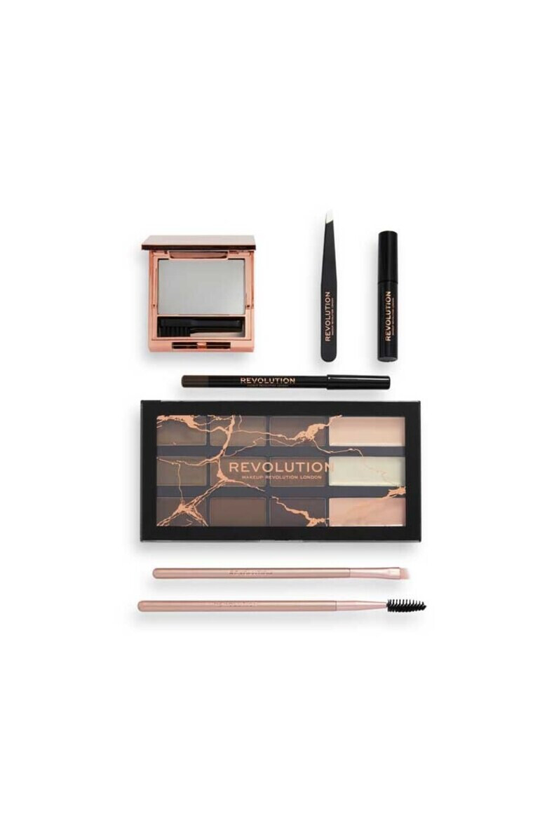 Makeup Revolution Set pentru sprancene Brow Shaping Sapun Styler​ Gel Clear Brow Paleta Ultimate Brow Palette Creion pentru sprancene Creion pentru definirea sprancenelor Penseta Perie Brow Spoolie​ Brush Perie pentru sprancene Geanta - Pled.ro