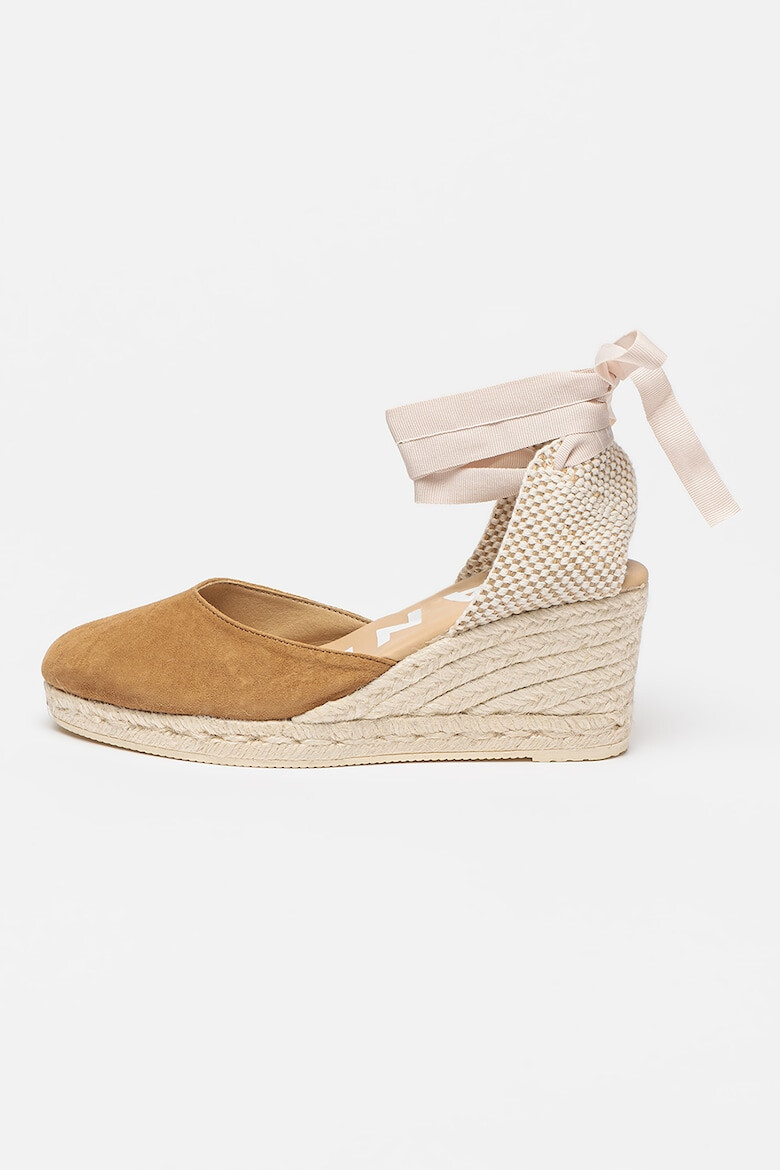 Manebi Sandale-espadrile wedge de piele intoarsa cu barete infasurabile - Pled.ro