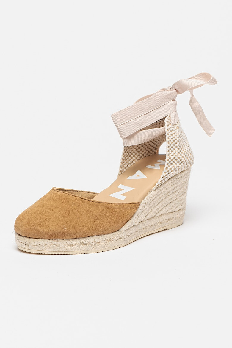 Manebi Sandale-espadrile wedge de piele intoarsa cu barete infasurabile - Pled.ro