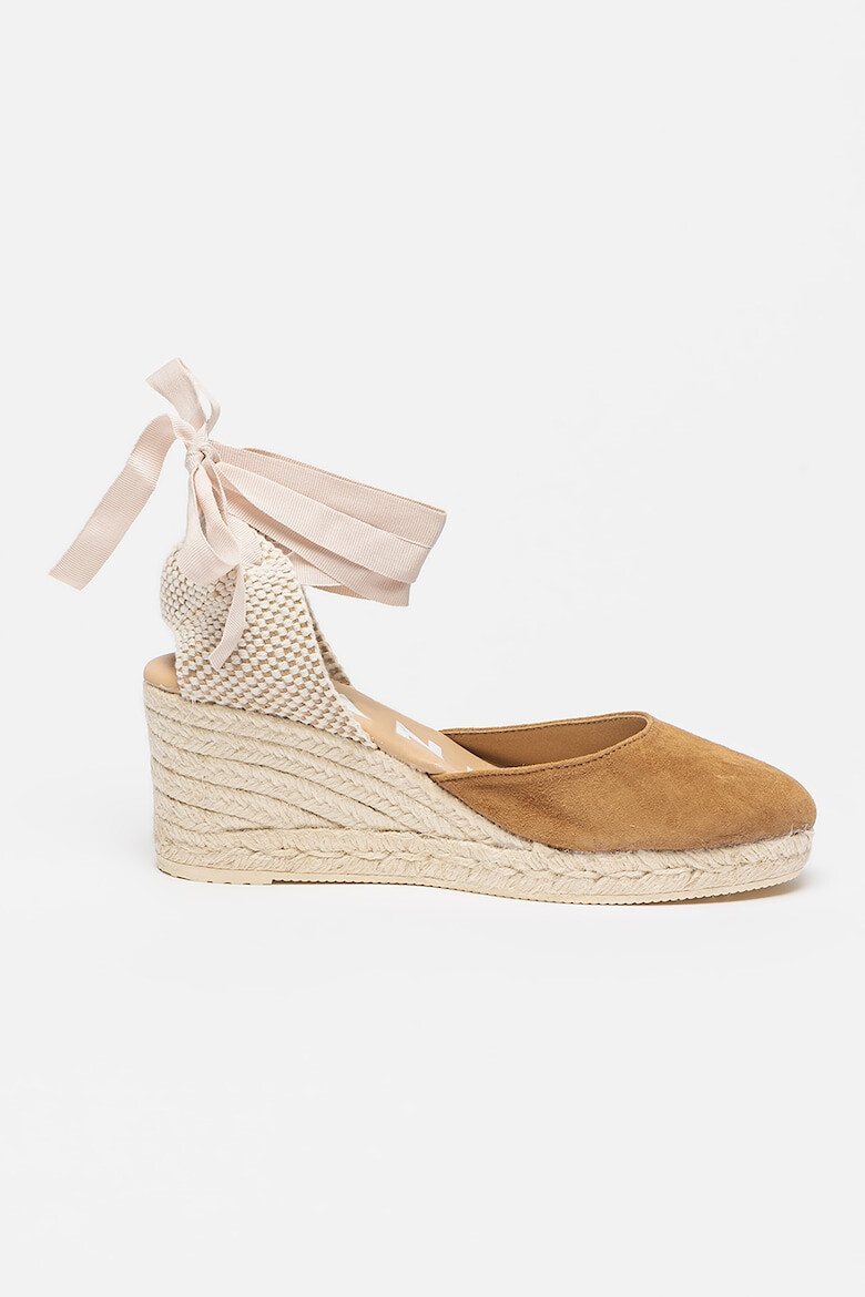 Manebi Sandale-espadrile wedge de piele intoarsa cu barete infasurabile - Pled.ro