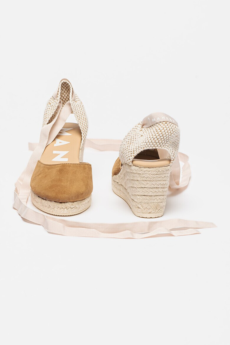 Manebi Sandale-espadrile wedge de piele intoarsa cu barete infasurabile - Pled.ro