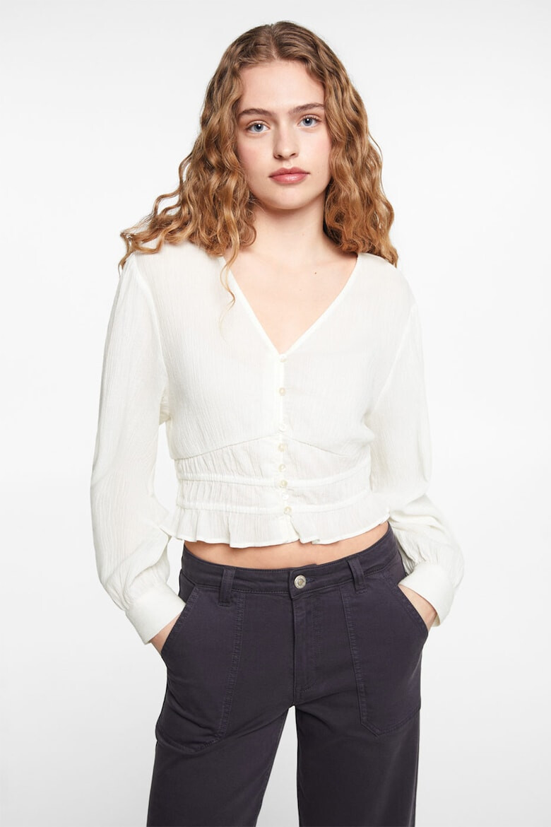 Mango Bluza crop din bumbac cu decolteu in V Tulip - Pled.ro