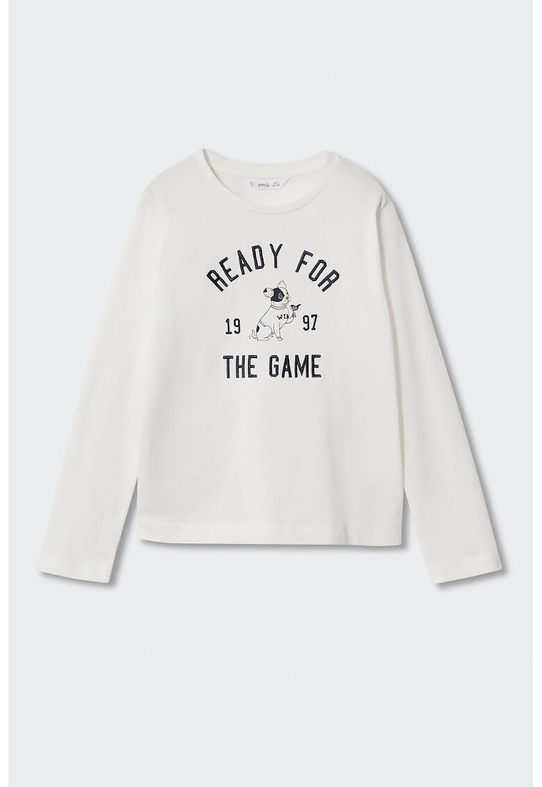 Mango Bluza de bumbac cu text brodat Game - Pled.ro