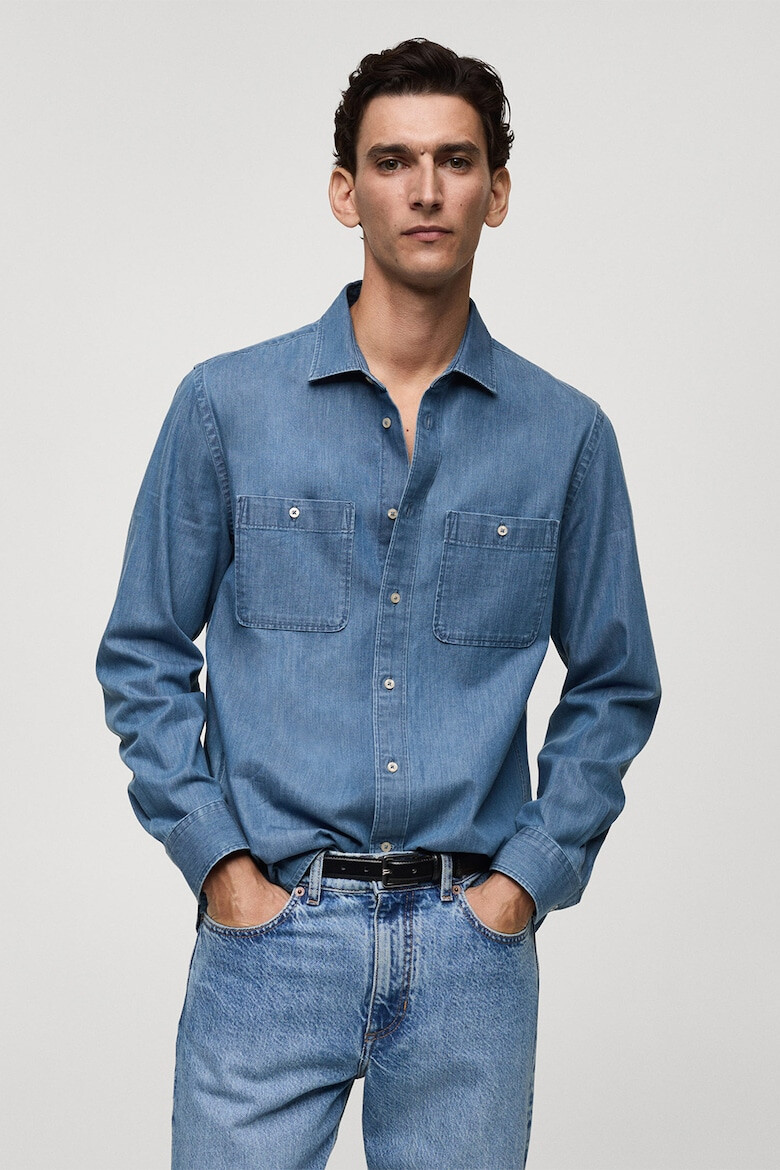 Mango Camasa de denim cu buzunare aplicate pe piept Austin - Pled.ro