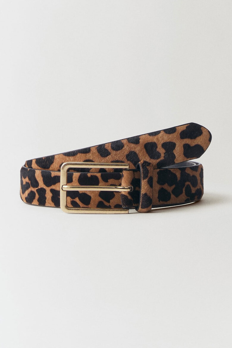 Mango Curea de piele cu par scurt si animal print - Pled.ro