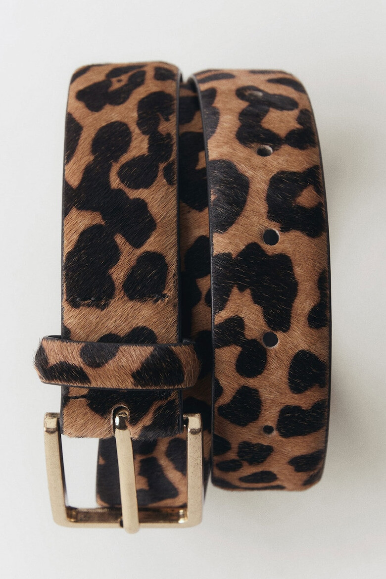 Mango Curea de piele cu par scurt si animal print - Pled.ro