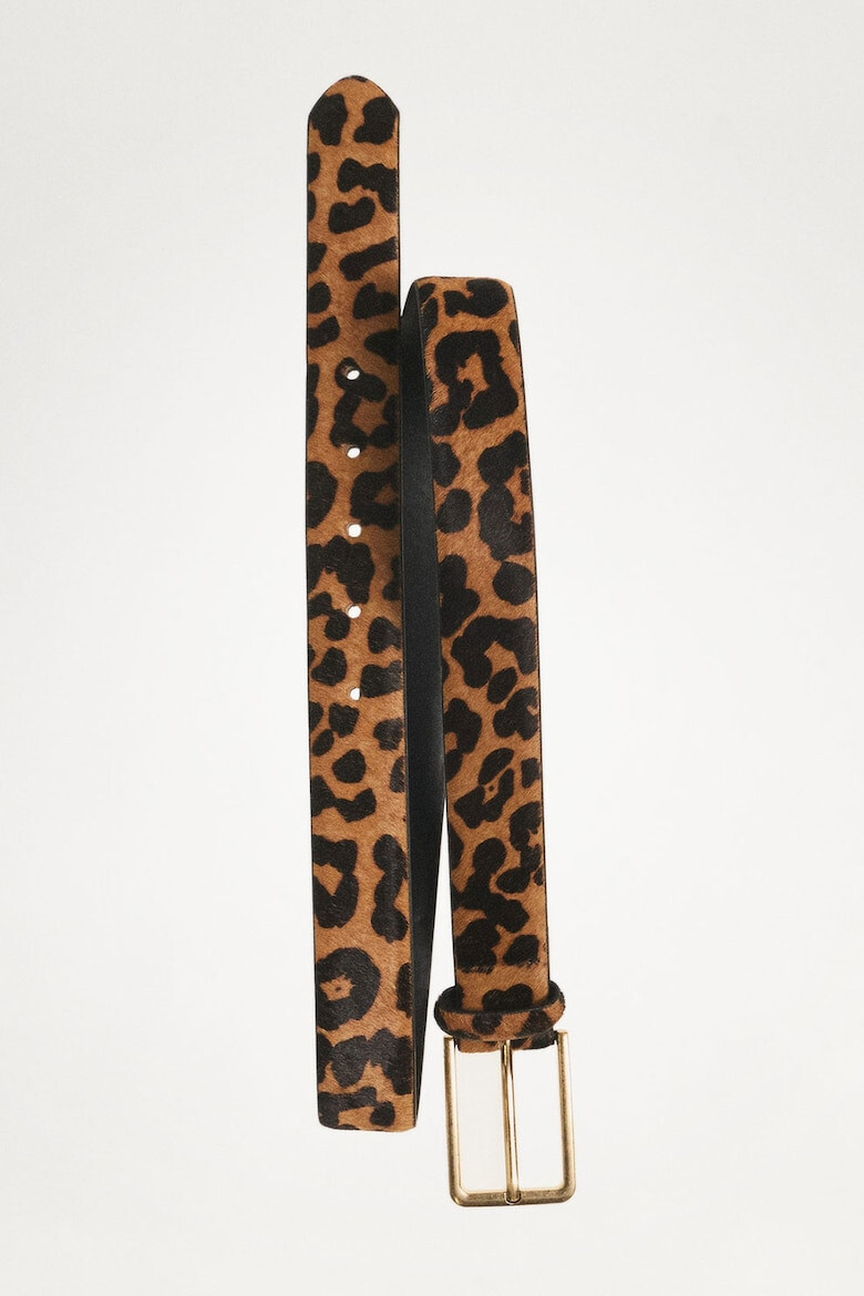 Mango Curea de piele cu par scurt si animal print - Pled.ro