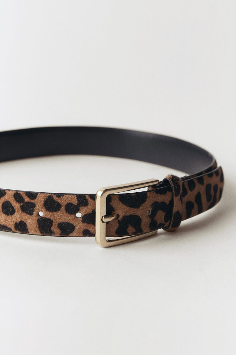 Mango Curea de piele cu par scurt si animal print - Pled.ro