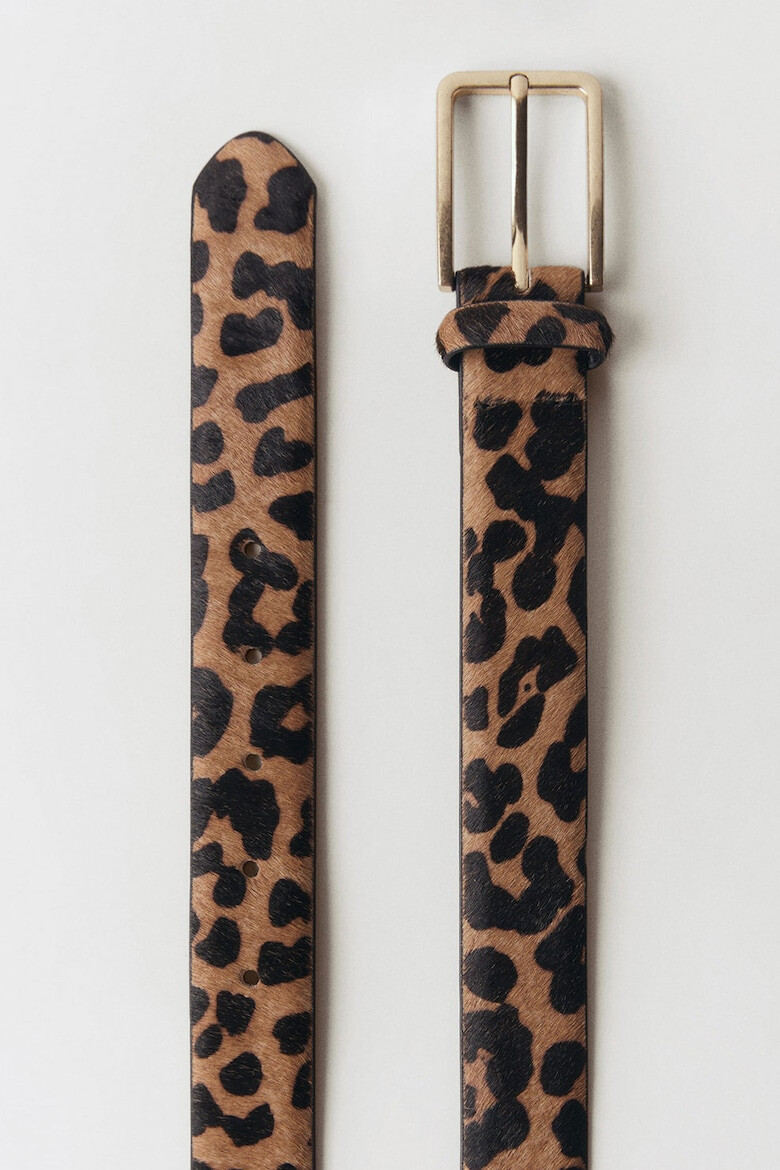 Mango Curea de piele cu par scurt si animal print - Pled.ro