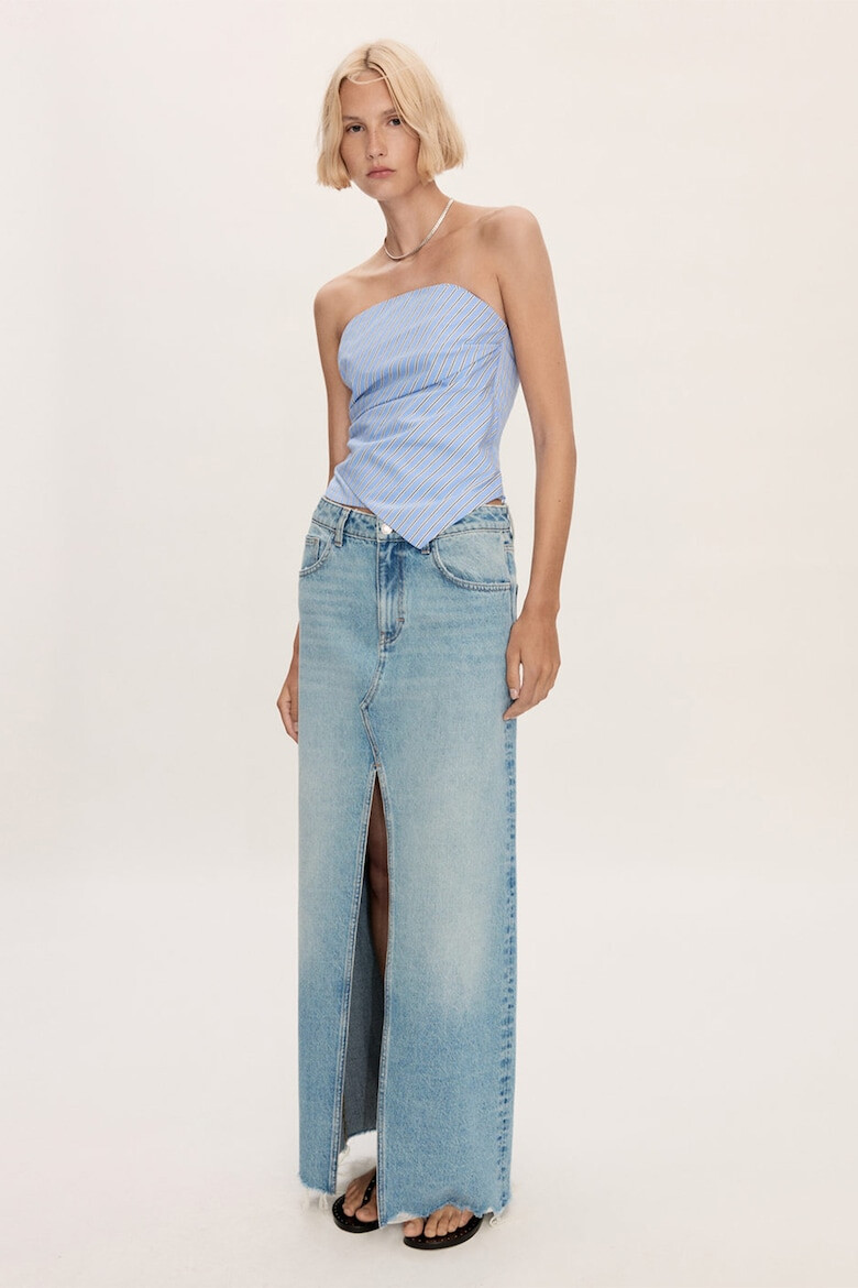 Mango Fusta maxi din denim cu slit frontal Amaia - Pled.ro