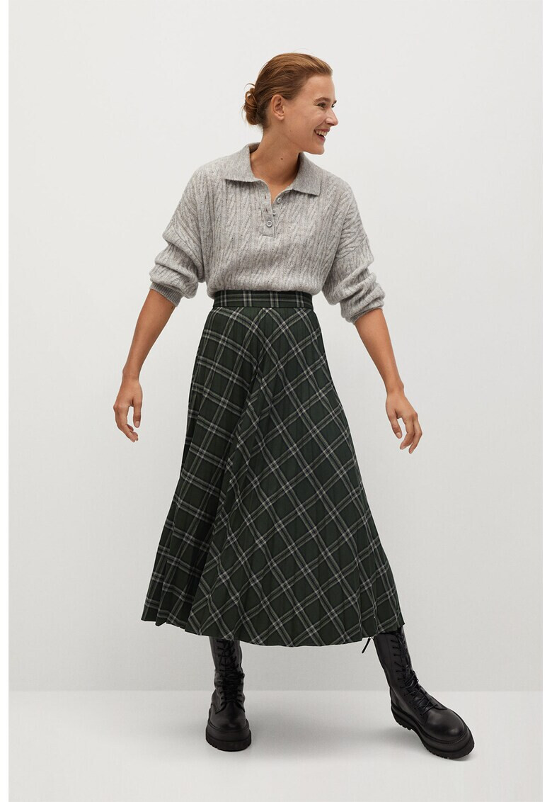 Mango Fusta midi plisata cu model tartan - Pled.ro