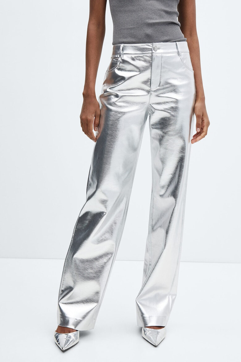 Mango Pantaloni ampli cu aspect metalic Silver - Pled.ro