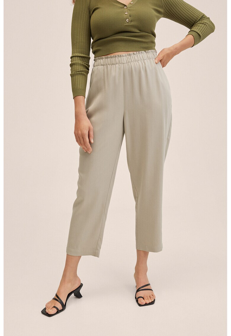 Mango Pantaloni crop din amestec de lyocell cu talie elastica Fluido - Pled.ro